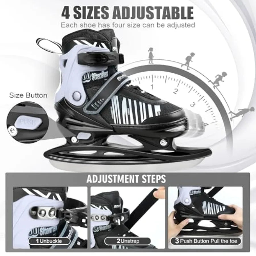 Adjustable Ice Skates For Kids Ages 4-12 Beginners Hockey