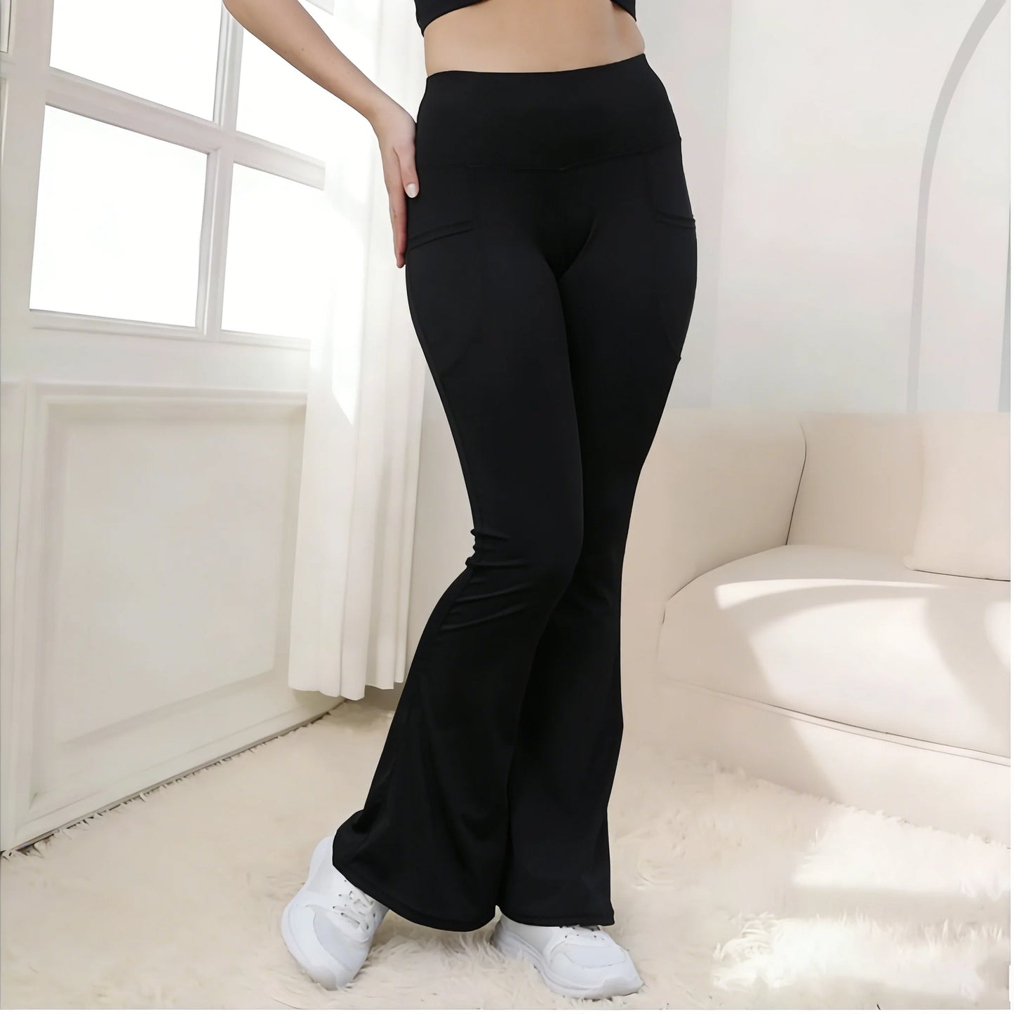 Women's High Waist Flare Yoga Pants Ponte Knit Tummy Control