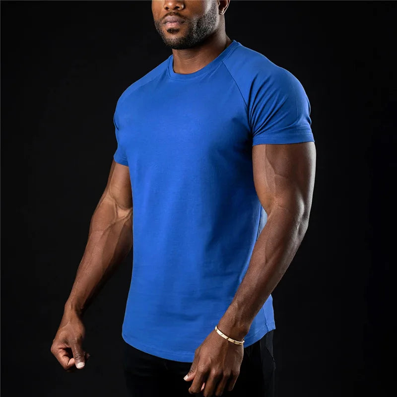 Plain Gym T Shirt Men Cotton Short Sleeve Training Tee