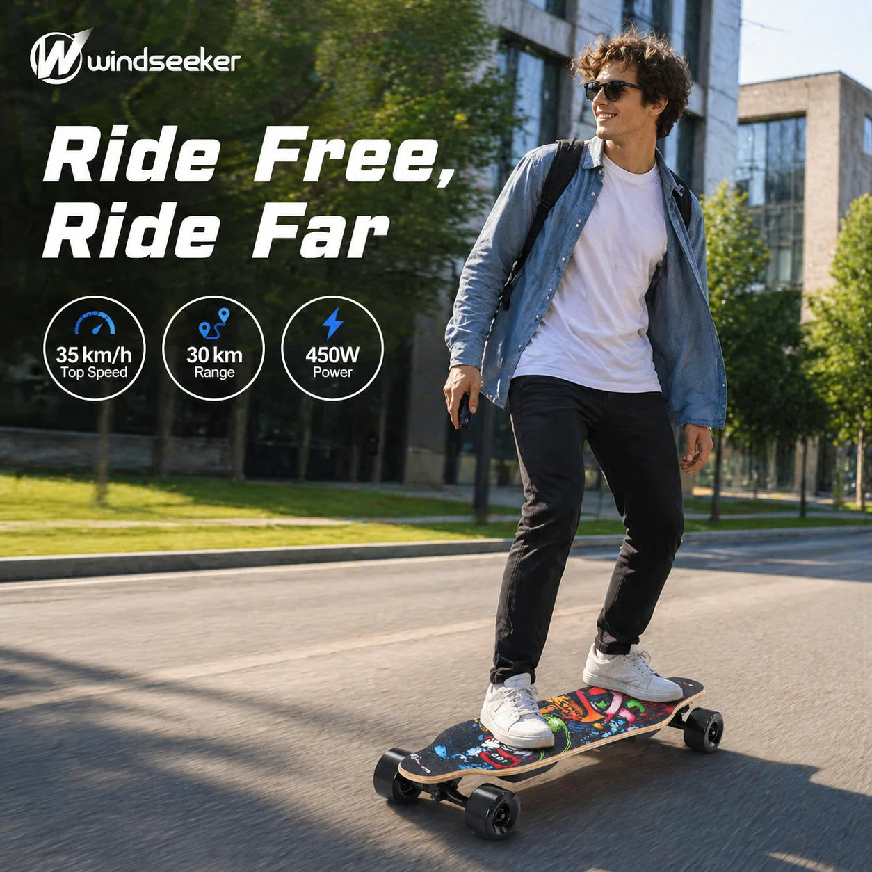 Windseeker H2B02 Electric Longboard Skateboard 450W 35KMH