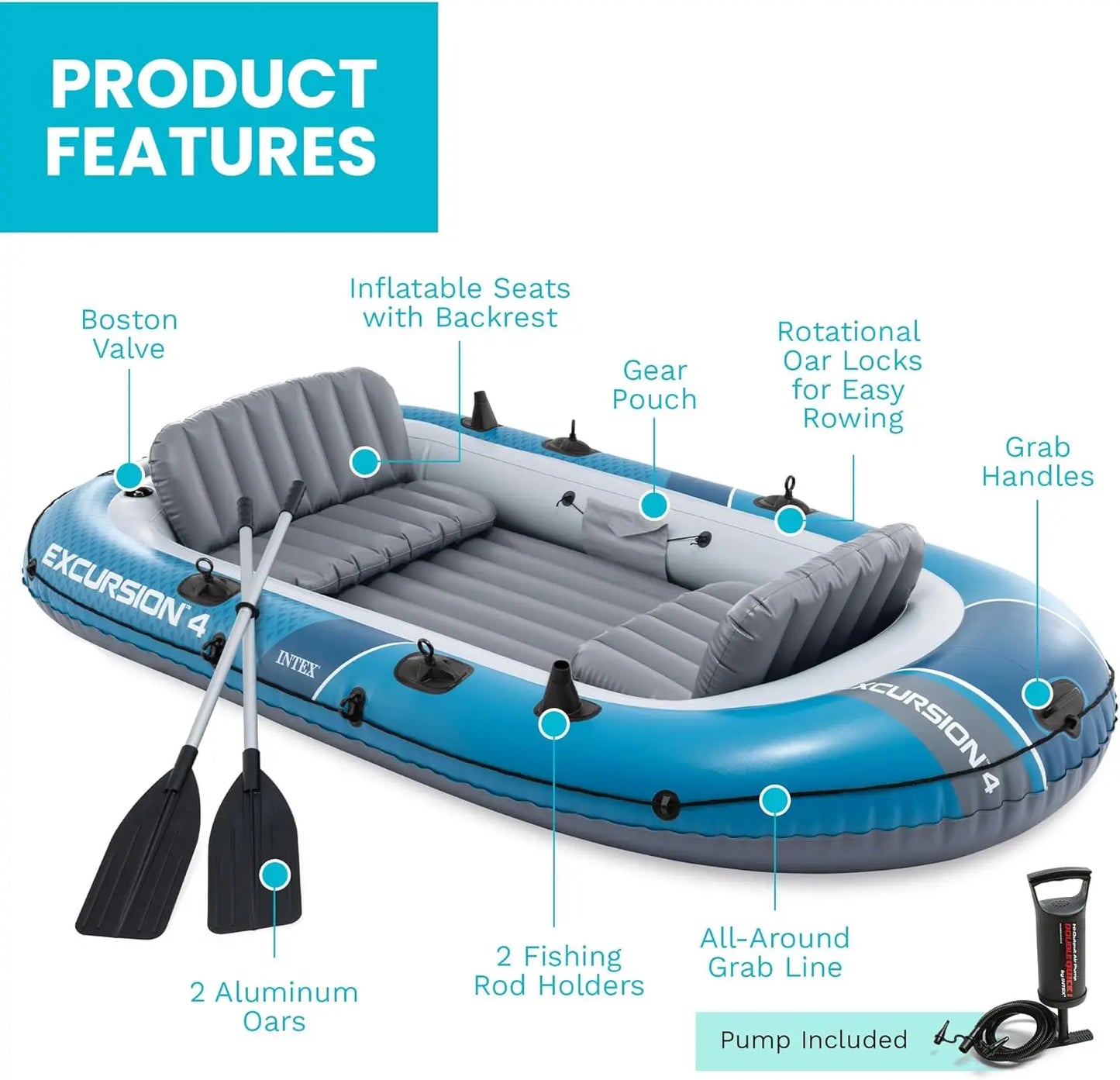 4 Person Inflatable Boat With Aluminum Oars And Pump