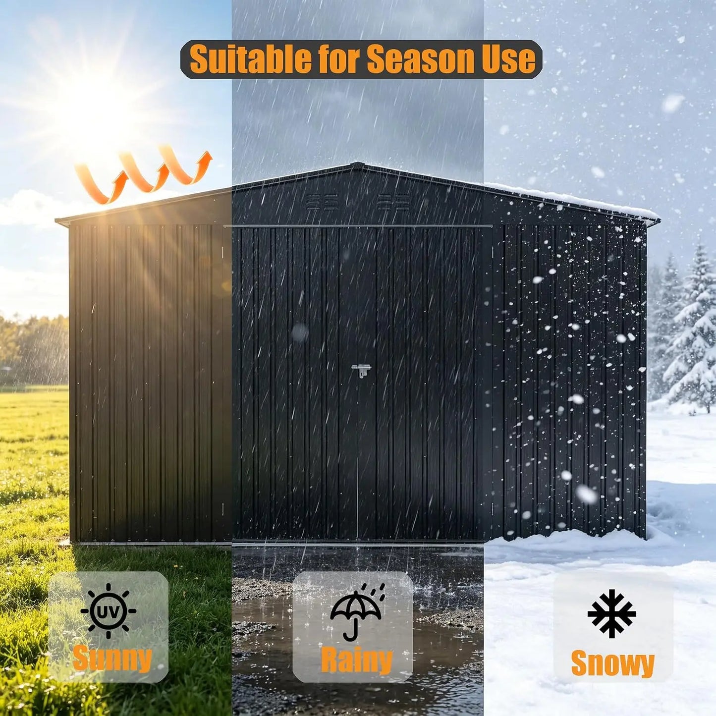 Outdoor Metal Storage Shed With Lockable Double Doors