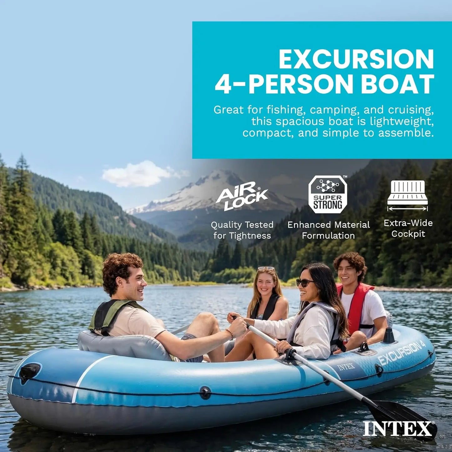 4 Person Inflatable Boat With Aluminum Oars And Pump