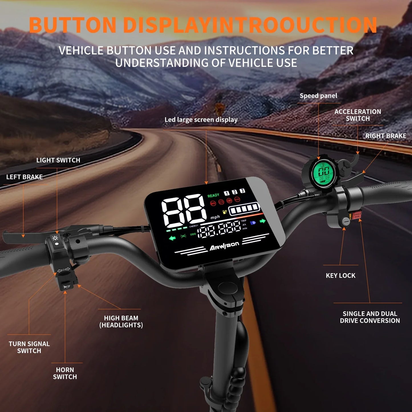 Arwibon Dual Motor Electric Scooter 46 MPH 60V 27Ah